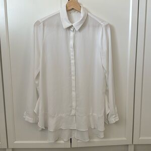Pleione White Button Down Blouse with Frill Details